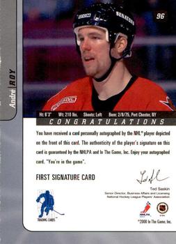 2000-01 Be a Player Signature Series - Autographs #96 Andre Roy Back