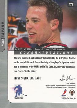 2000-01 Be a Player Signature Series - Autographs #176 Marc Savard Back