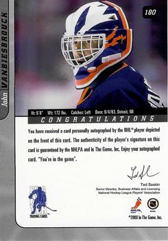 2000-01 Be a Player Signature Series - Autographs #180 John Vanbiesbrouck Back