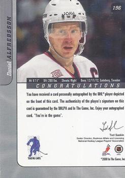 2000-01 Be a Player Signature Series - Autographs #196 Daniel Alfredsson Back