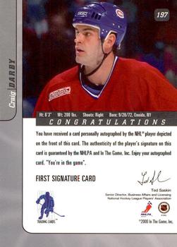 2000-01 Be a Player Signature Series - Autographs #197 Craig Darby Back