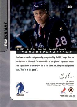 2000-01 Be a Player Signature Series - Autographs #206 Tyler Wright Back
