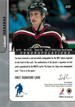 2000-01 Be a Player Signature Series - Autographs #233 Lubomir Sekeras Back