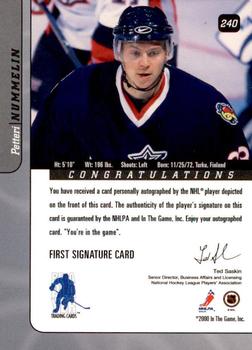 2000-01 Be a Player Signature Series - Autographs #240 Petteri Nummelin Back