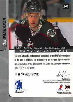 2000-01 Be a Player Signature Series - Autographs #249 Ossi Vaananen Back