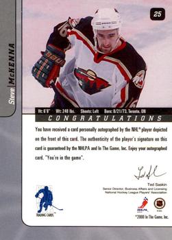 2000-01 Be a Player Signature Series - Autographs Gold #25 Steve McKenna Back