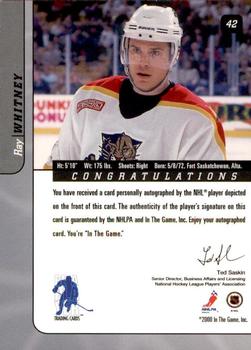 2000-01 Be a Player Signature Series - Autographs Gold #42 Ray Whitney Back