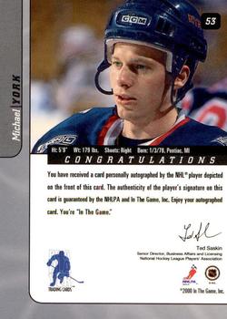 2000-01 Be a Player Signature Series - Autographs Gold #53 Mike York Back
