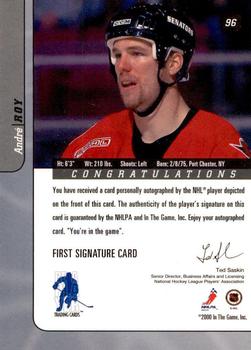 2000-01 Be a Player Signature Series - Autographs Gold #96 Andre Roy Back