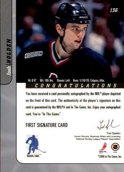 2000-01 Be a Player Signature Series - Autographs Gold #136 Josh Holden Back