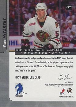 2000-01 Be a Player Signature Series - Autographs Gold #220 Steve McCarthy Back