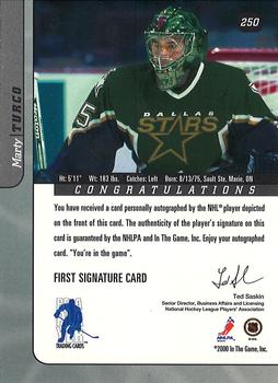 2000-01 Be a Player Signature Series - Autographs Gold #250 Marty Turco Back