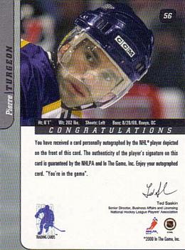 2000-01 Be a Player Signature Series - Autographs Gold #56 Pierre Turgeon Back