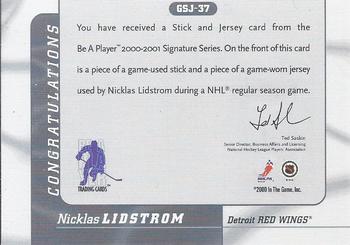 2000-01 Be a Player Signature Series - Jersey and Stick #GSJ-37 Nicklas Lidstrom Back