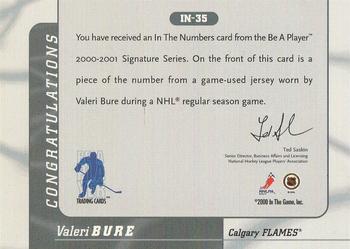 2000-01 Be a Player Signature Series - Jersey Numbers #IN-35 Valeri Bure Back