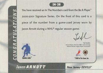 2000-01 Be a Player Signature Series - Jersey Numbers #IN-38 Jason Arnott Back