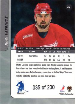 2000-01 Be a Player Signature Series - Ruby #31 Martin Lapointe Back