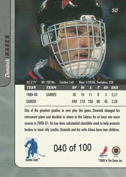 2000-01 Be a Player Signature Series - Sapphire #50 Dominik Hasek Back