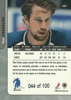 2000-01 Be a Player Signature Series - Sapphire #139 Peter Forsberg Back