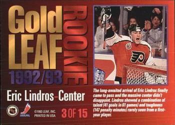 1993-94 Leaf - Gold Leaf Rookie #3 Eric Lindros Back