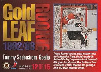 1993-94 Leaf - Gold Leaf Rookie #12 Tommy Soderstrom Back