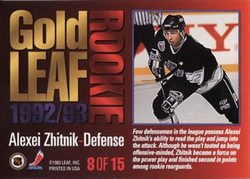 1993-94 Leaf - Gold Leaf Rookie #8 Alexei Zhitnik Back