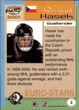 2000-01 Pacific - Euro-Stars #2 Dominik Hasek Back