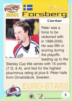 2000-01 Pacific - Euro-Stars #3 Peter Forsberg Back