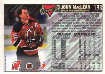 1993-94 O-Pee-Chee Premier #193 John MacLean Back