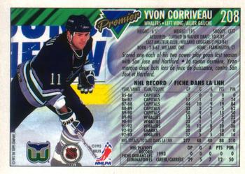 1993-94 O-Pee-Chee Premier #208 Yvon Corriveau Back