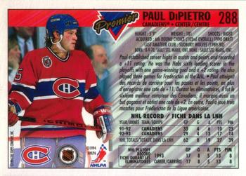 1993-94 O-Pee-Chee Premier #288 Paul DiPietro Back