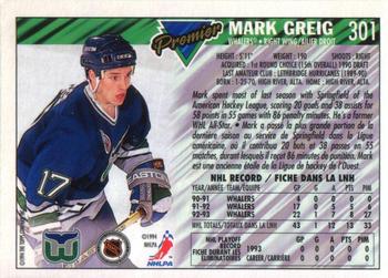 1993-94 O-Pee-Chee Premier #301 Mark Greig Back
