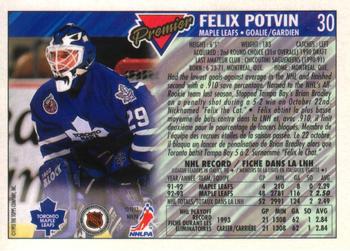 1993-94 O-Pee-Chee Premier #30 Felix Potvin Back