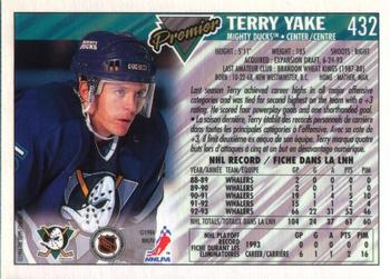 1993-94 O-Pee-Chee Premier #432 Terry Yake Back