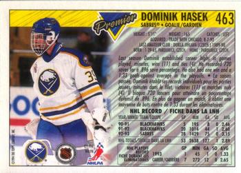 1993-94 O-Pee-Chee Premier #463 Dominik Hasek Back
