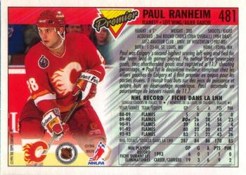 1993-94 O-Pee-Chee Premier #481 Paul Ranheim Back