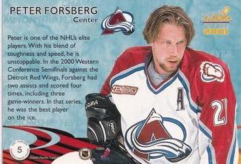 2000-01 Pacific Aurora - Championship Fever Silver #5 Peter Forsberg Back