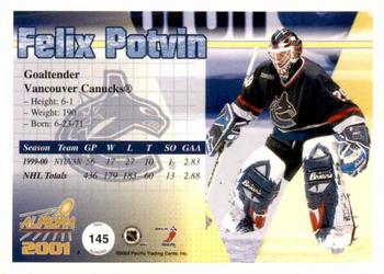 2000-01 Pacific Aurora - Pinstripes #145 Felix Potvin Back