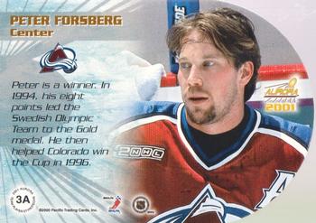 2000-01 Pacific Aurora - Styrotechs #3A Peter Forsberg Back
