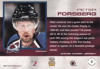 2000-01 Pacific Crown Royale - Game-Worn Jerseys Patch Variation #6 Peter Forsberg Back