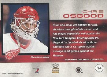 2000-01 Pacific Crown Royale - Game-Worn Jerseys Patch Variation #14 Chris Osgood Back