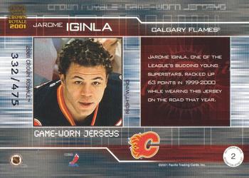 2000-01 Pacific Crown Royale - Game-Worn Jerseys Redemptions #2 Jarome Iginla Back