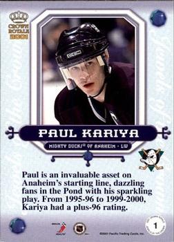 2000-01 Pacific Crown Royale - Jewels of the Crown #1 Paul Kariya Back