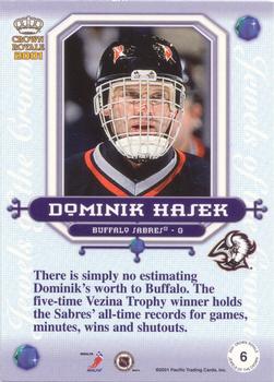 2000-01 Pacific Crown Royale - Jewels of the Crown #6 Dominik Hasek Back