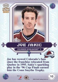 2000-01 Pacific Crown Royale - Jewels of the Crown #10 Joe Sakic Back