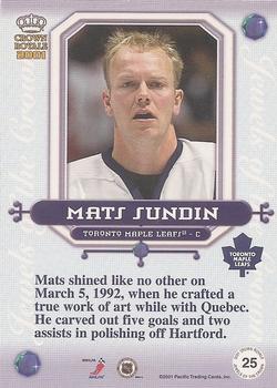 2000-01 Pacific Crown Royale - Jewels of the Crown #25 Mats Sundin Back