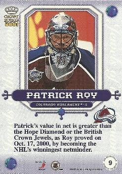 2000-01 Pacific Crown Royale - Jewels of the Crown #9 Patrick Roy Back