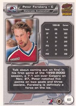 2000-01 Pacific Paramount - Premiere Date #60 Peter Forsberg Back