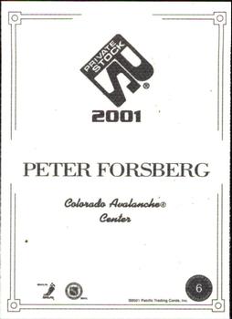 2000-01 Pacific Private Stock - Artist's Canvas #6 Peter Forsberg Back