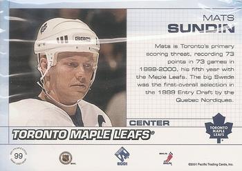 2000-01 Pacific Private Stock - Game Gear Patches #99 Mats Sundin Back